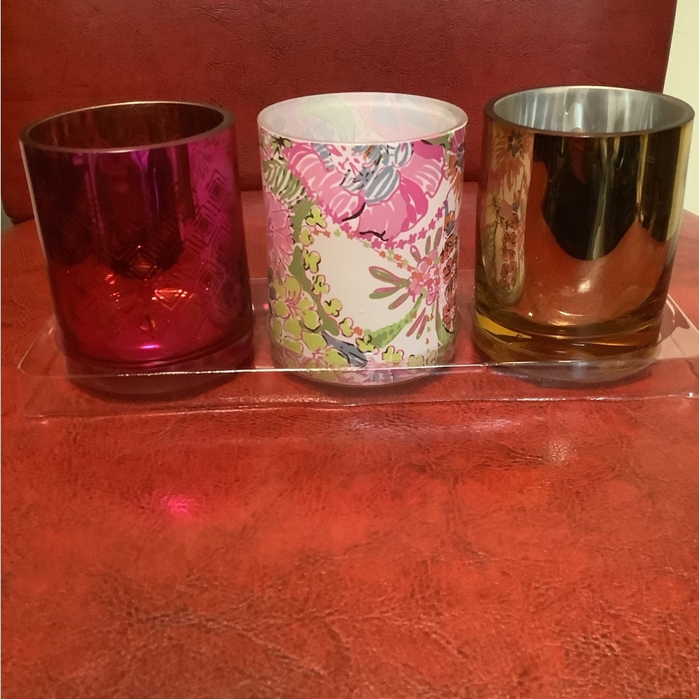 Lilly Pulitzer 3 votive colorful floral decorative candle holders